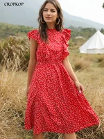 chiffon dress women elegant summer floral print ruffle a line sundress casual fitted clothes to knees 2022 red dresses for women