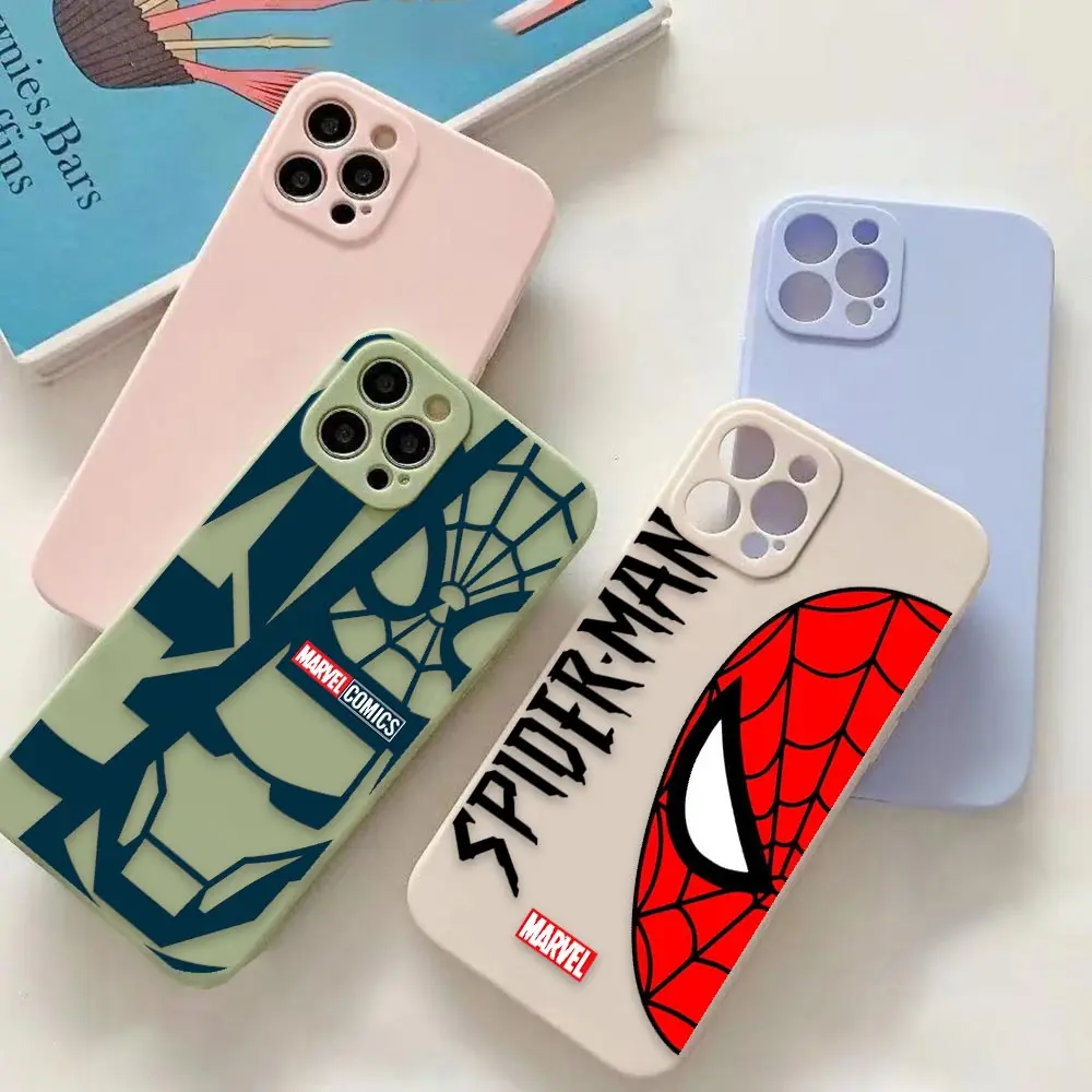 

Marvel Iron Man Spider-Man Logo Colorful Liquid Case For iPhone Apple 14 13 11 12 X XS 7 8 Pro Plus Max Mini SE Hand Strap Funda