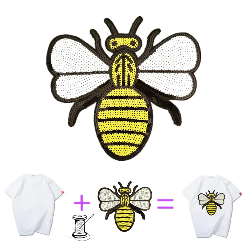 Сверкающая нашивка с блестками в виде мультяшной пчелы сделай сам пришитая