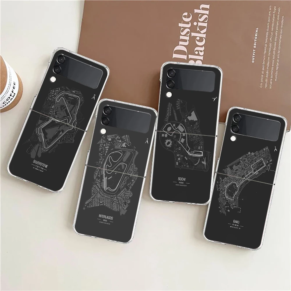 Фото Чехол для телефона Samsung Galaxy Z Flip 6,5,4, прозрачный чехол для Samsung Z Flip, 3 складных чехла из жесткого ПК Race F1 Track Prints №1