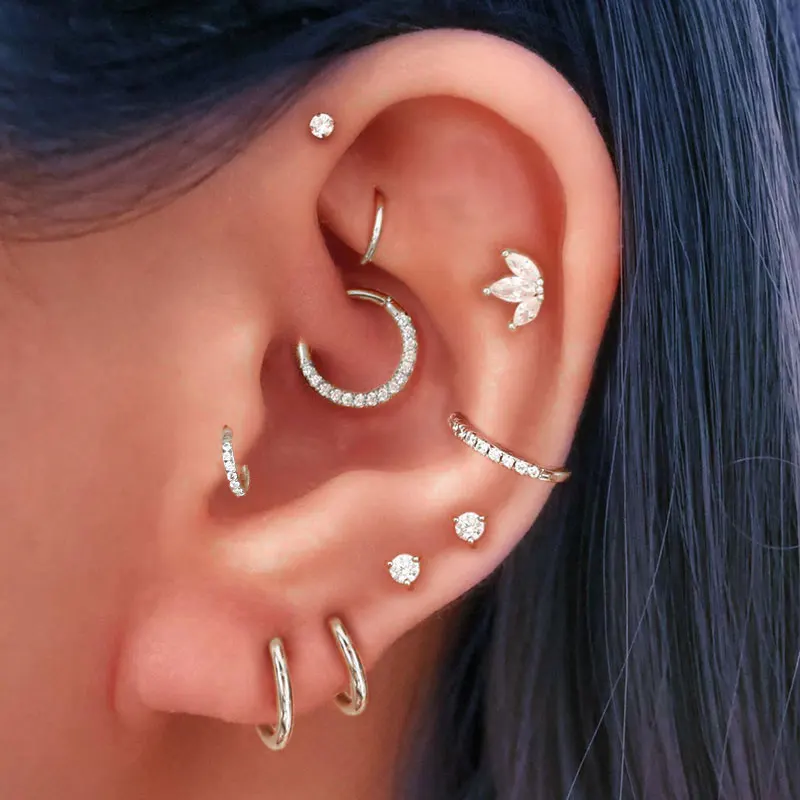 Conch Piercing Earrings For Women Tragus Daith Helix Rook Lobe Zircon Cartilage Piercing Hoop Earring Stainless Steel Jewelry