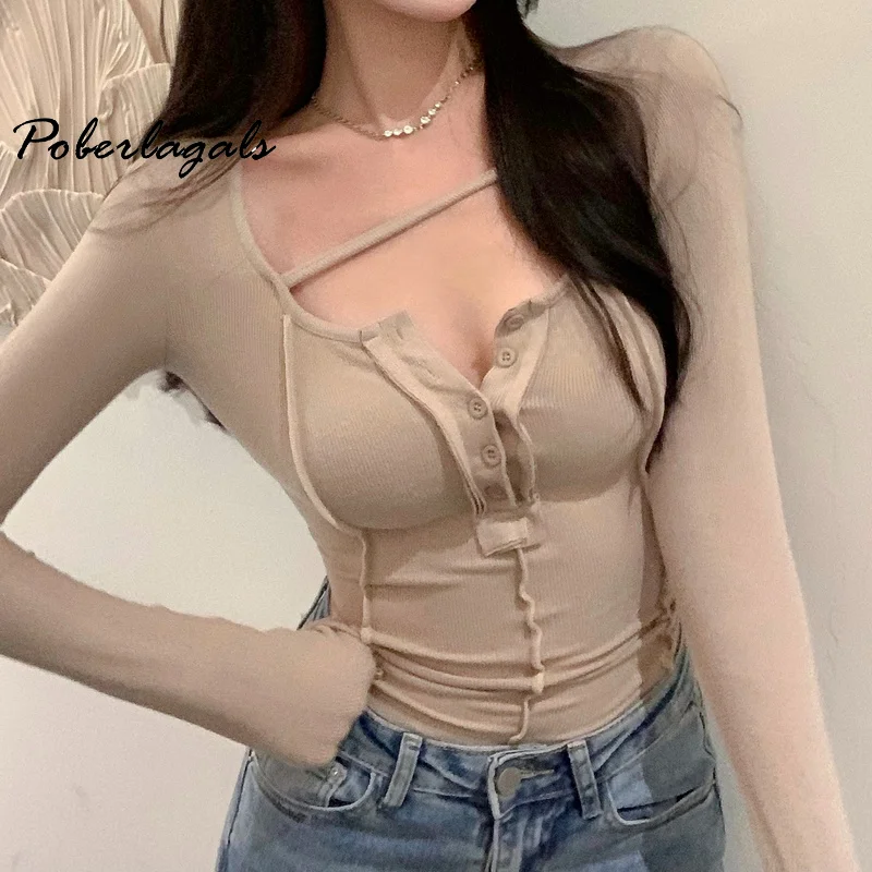 Y2K эластичная Футболка женская облегающая блузка с длинным рукавом в Корейском