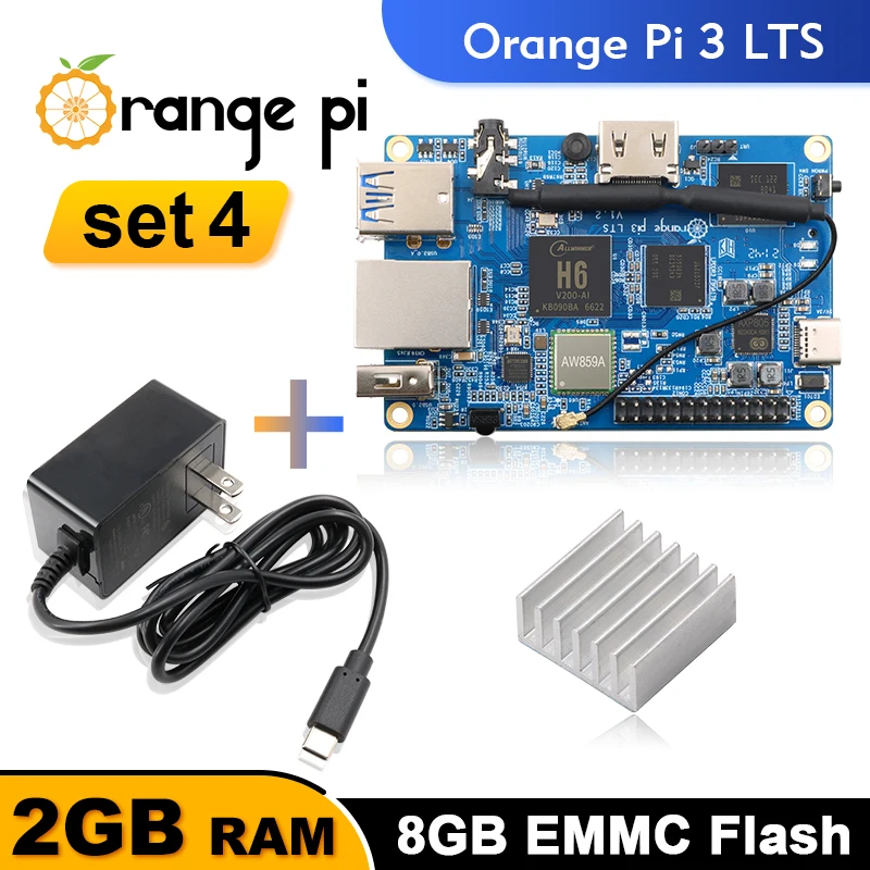 

Clearance Orange Pi 3 LTS + Type-C Power Supply + Aluminum Heat Sink Single Board Computer Allwinner H6 Run Android 9.0 Ubuntu