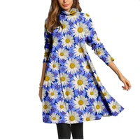 spring summer long sleeves dresses women printed sexy beach vintage clothing holiday casual loose