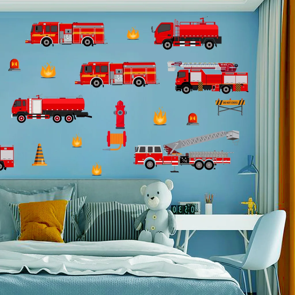 

Cartoon Fire Truck Wall Decor Decals Kids Room Playroom Bedroom Firetruck Poster Mural Wall Stickers Kids Room Nursery Decor