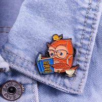 reading owl hard enamel pins animal badge brooch literary coffee lovers gift lapel pin
