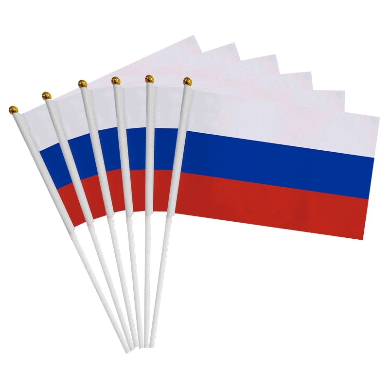 

aerlxemrbrae Custom 100pcs Russia hand flag 14*21CM Small Russian Flag the hand national flag with Pole Waving flag