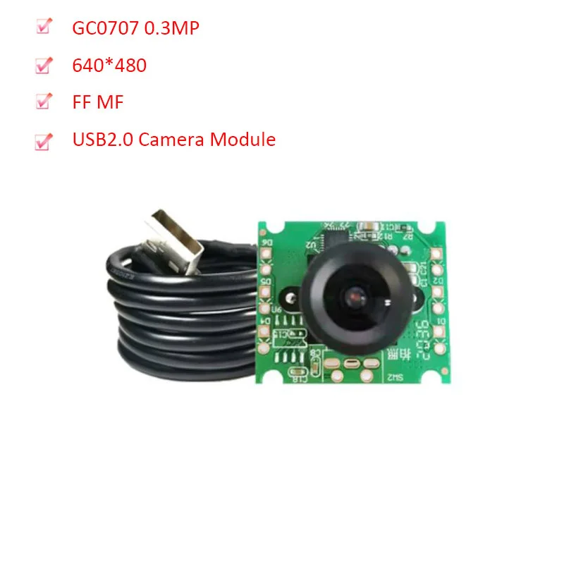 

0.3MP HD 640*480 VGA Two-Dimensional 1/7inch GC0307 FF 58° USB Camera Module UVC Compliant, Plug & Play