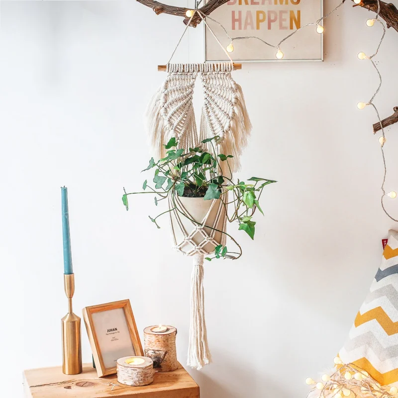 

Nordic Handmade Braided Rope Angel Wings Creative Wall Net Pocket Flower Pot Hanging Basket Decorative Bohemia Wall Hangings