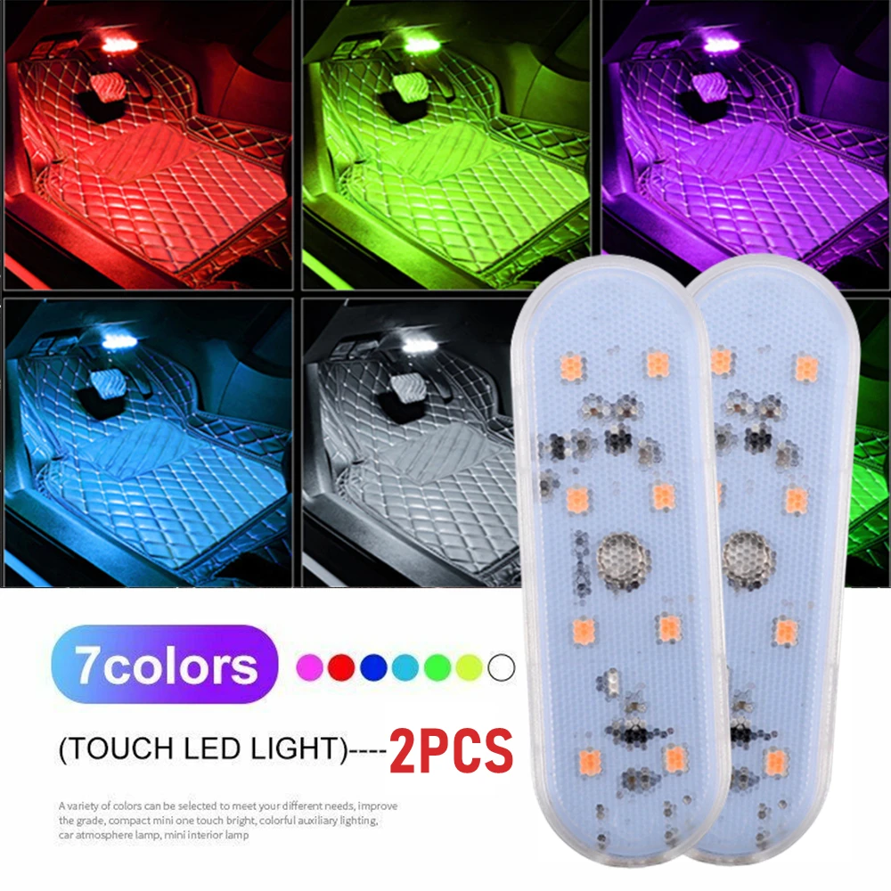 

2 шт. светодиодный внутренний автомобильный светильник, беспроводные внутренние фонари, автомобильные светодиодные сенсорные фонари, потолочный светильник на крыше, лампы для чтения с зарядкой через USB
