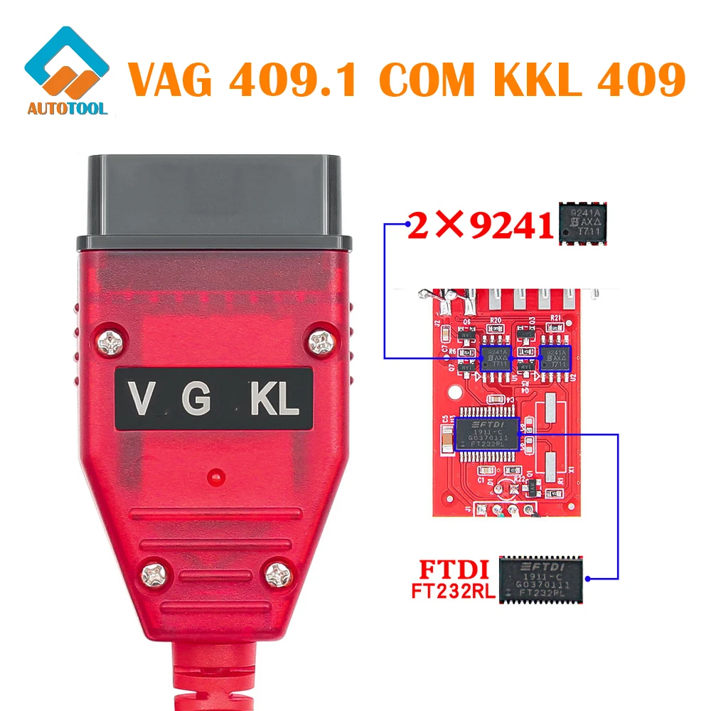 Автомобильный диагностический кабель VAG 409 1 COM KKL FTDI FT232RL Real 9241A K Line OBD 2 OBD2