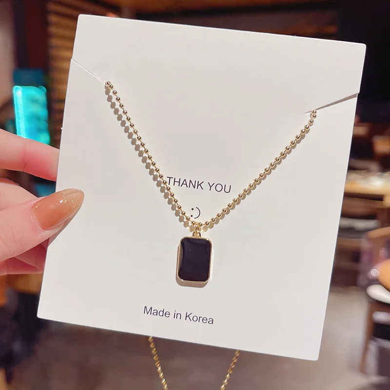 

Gold Ball Chain Black Pendant Necklace Black Square Pendant for Women Men Gold Color Clavicle Chains Party Jewelry Choker Gift