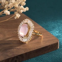 2022 national trend new china ring paved with crystal zircon inlaid pink natural chalcedony agate retro rings for women jewelry