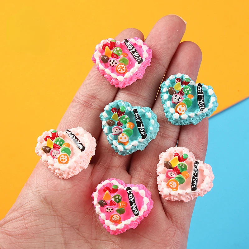 10 шт. кавайные полимерные мини-аксессуары в форме сердца для торта, Миниатюрные аксессуары для скрапбукинга, материал для украшения, с плоским основанием, кабошон, поделки «сделай сам»