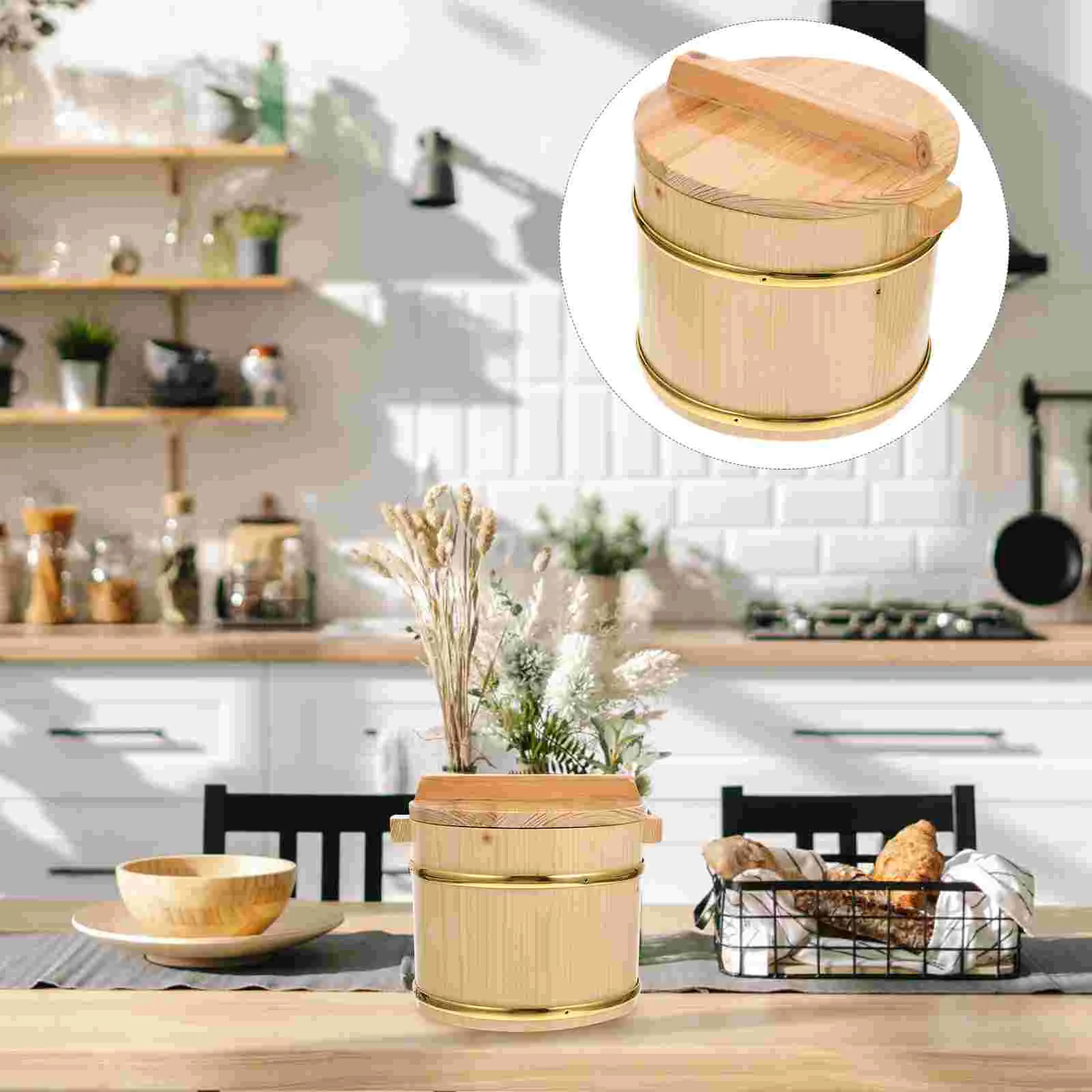 

Rice Sushi Bucket Bowl Steamer Tub Wood Woodenmixing Plate Set Container Japanese Oke Basket Cooked Serving Storage Hangiri