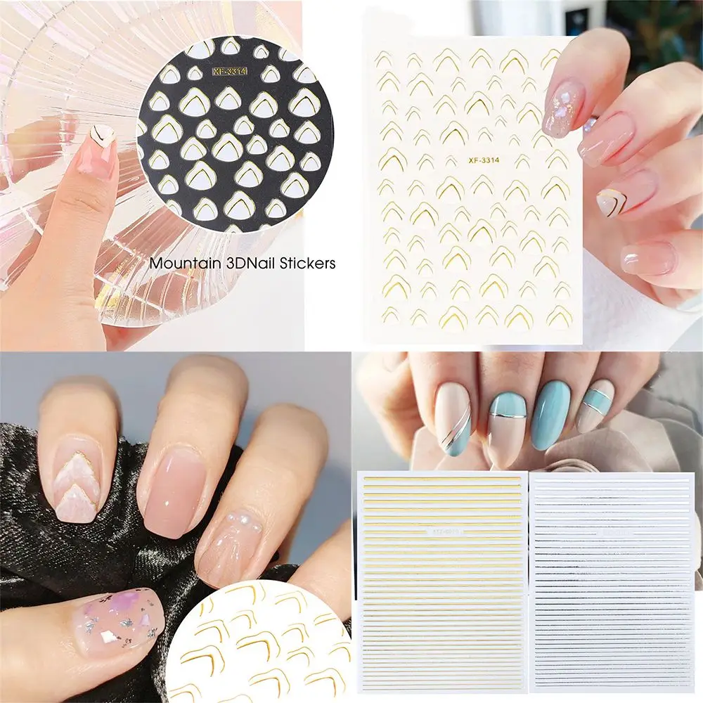

1Pcs self Adhesive Geometric Lines Stripe Shining Decals 3D Nail Sticker Transfer Stickers Silver Gold Nail Art Decoration Tools