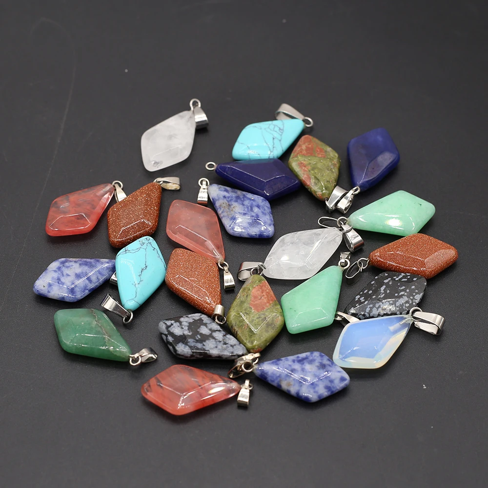 3PCS Fine Natural Stone Pendant Rhombus Faceted Exquisite Charms For DIY Jewelry Necklace Bracelet Earring Making Random 12x20mm |