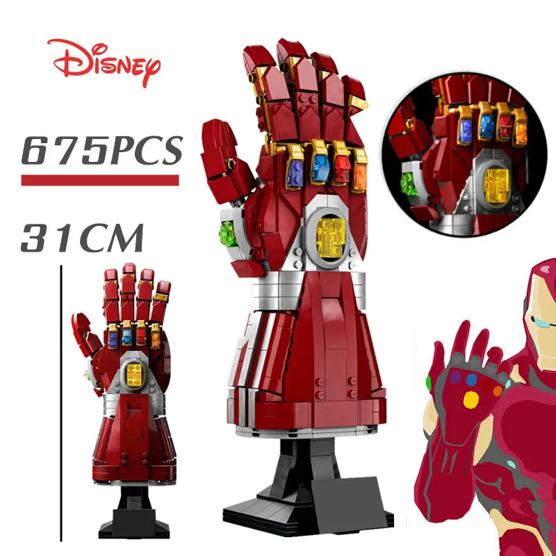 

Disney Iron Man Infinity Glove Gauntlet Marvels Thanos Avengers Ironman Heroes Weapon 76223 Toy Building Block Brick Gift