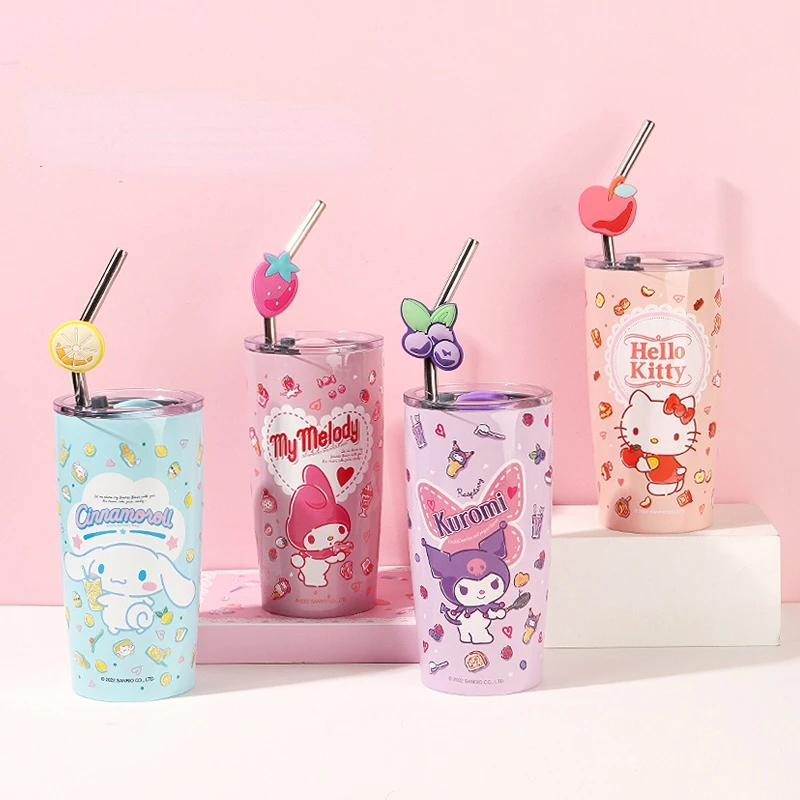 

Питьевая Посуда Sanrio Kuromi My Melody Cinnamoroll Hello Kitty My Melody красочная изоляционная стальная чашка Милая трубочка