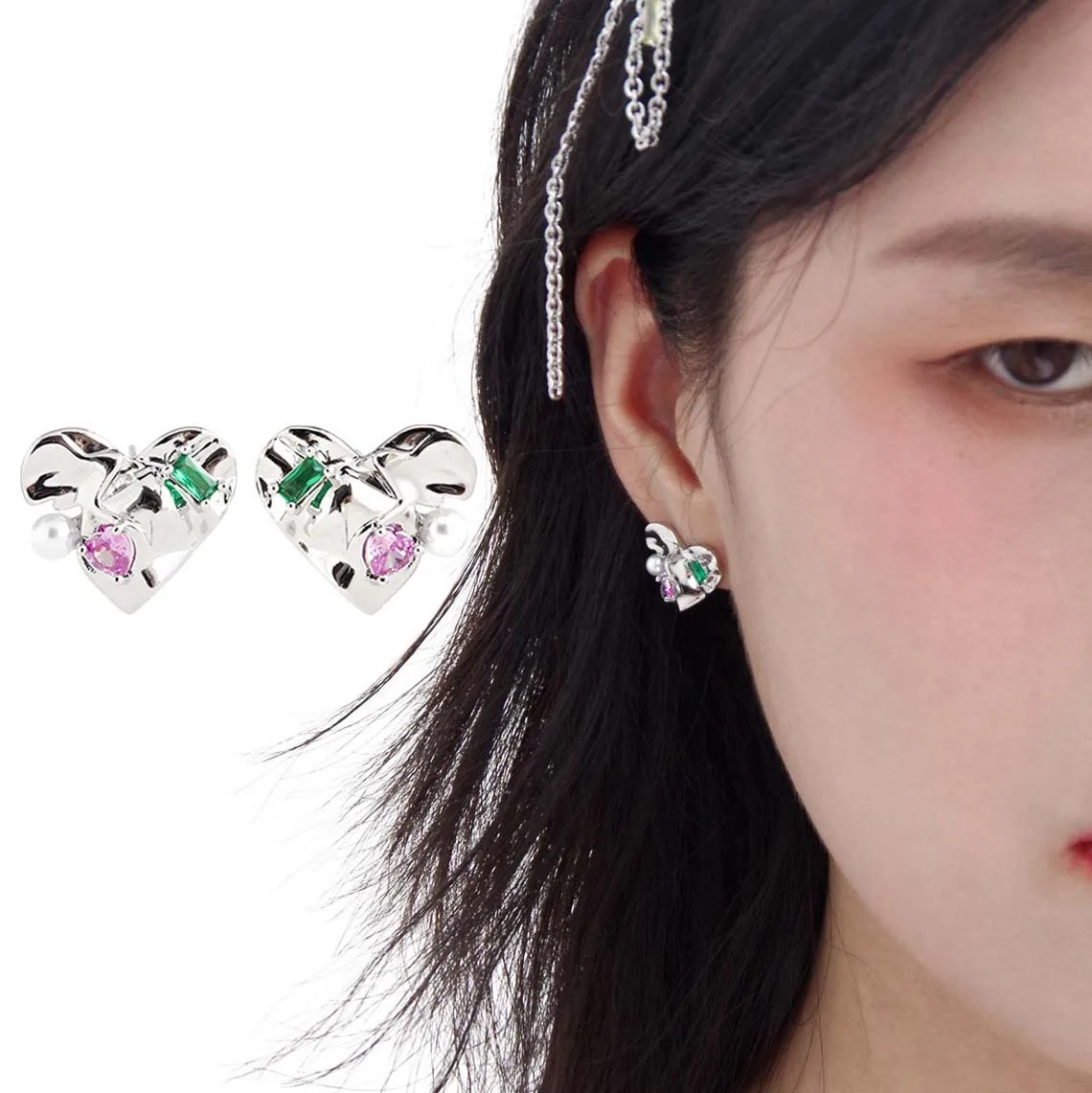 

Серьги-подвески в виде крутого ветра с кристаллами в виде порошка для подтяжки молока, плиссированные серьги в форме сердца, металлические ...