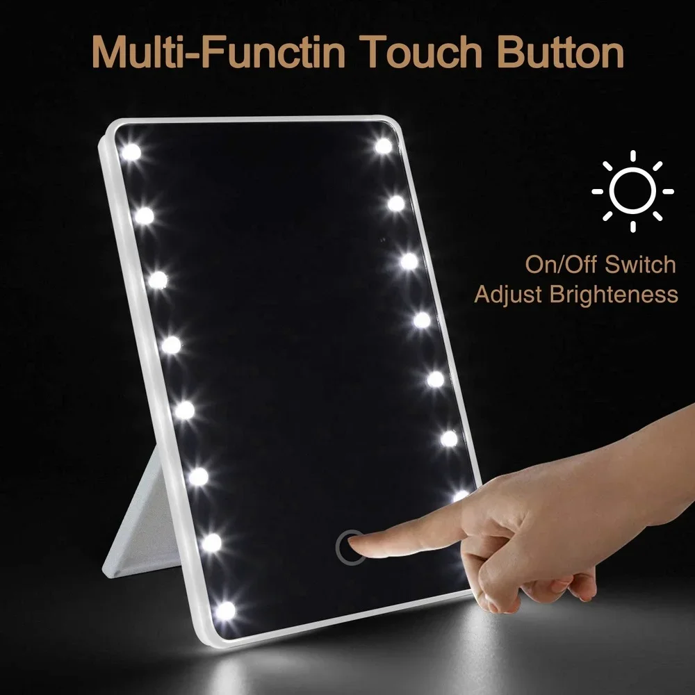

Makeup Mirror with 8/16 LEDs Cosmetic Mirror with Touch Dimmer Switch Battery Operated Stand for Tabletop Bathroom Travel