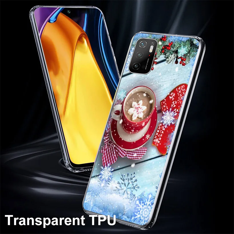 Зимний кофейный рождественский чехол для телефона Xiaomi Poco X6 X5 X4 X3 Nfc F6 F5 Pro F4 Gt F3 F2 F1
