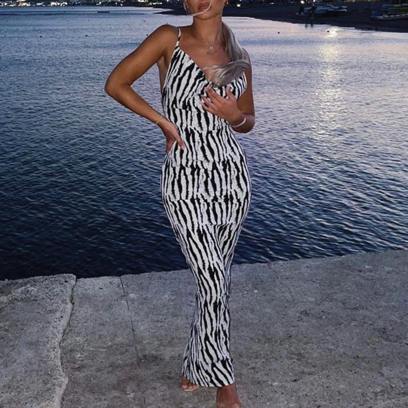 Sexy Women Zebra Print Long Dress 