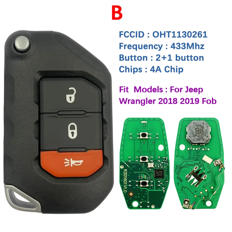 

CN 086041 Умный ключ от машины послепродажного обслуживания для Jeep Wrangler 2018 2019, дистанционный брелок OHT 1130261 Чип FCCID 433 МГц 4А 68416784 AA НЕТ Логотип