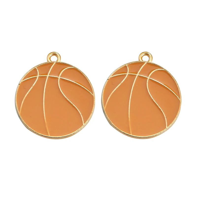

10Pcs/Lot 25x28mm Enamel Basketball Charm Trendy Sports Charms For Making Jewelry DIY Necklace Keychain Pendants Handmade Gift
