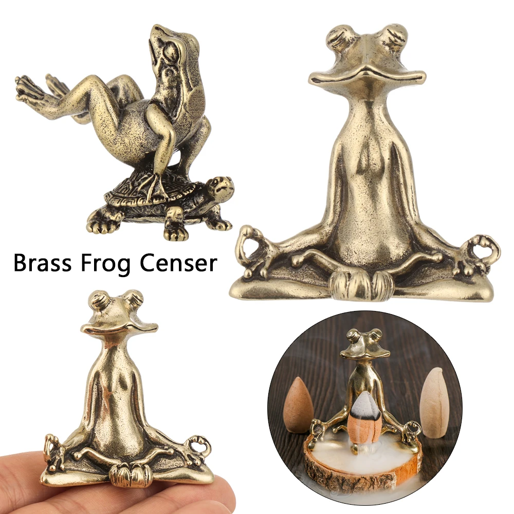 

Retro Brass Meditate Zen Buddhism Frog Statue Small Ornament Copper Animal Sculpture Incense Burner Home Desk Decoration Tea Pet