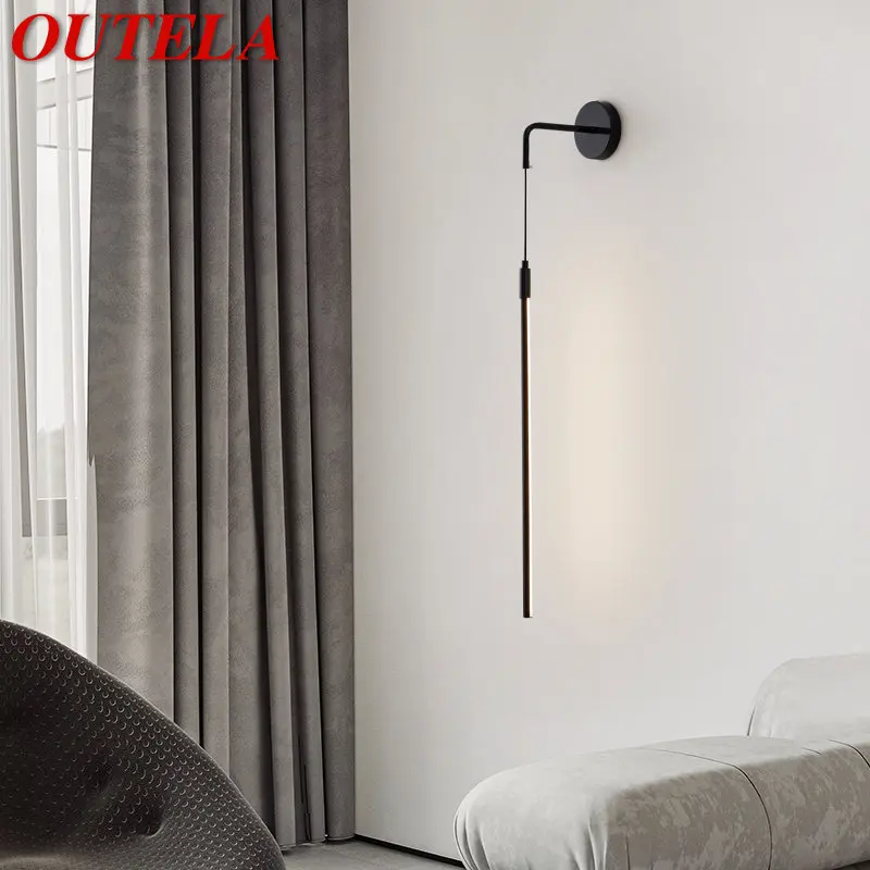 

OUTELA Contemporary Black Wall Lamp Inside LED 3 Colors Creative Simplicity Copper Light Sconce for Home Bedroom Bedside