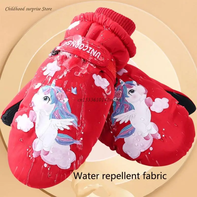 Детские зимние теплые перчатки противоскользящие варежки лыжные с принтом