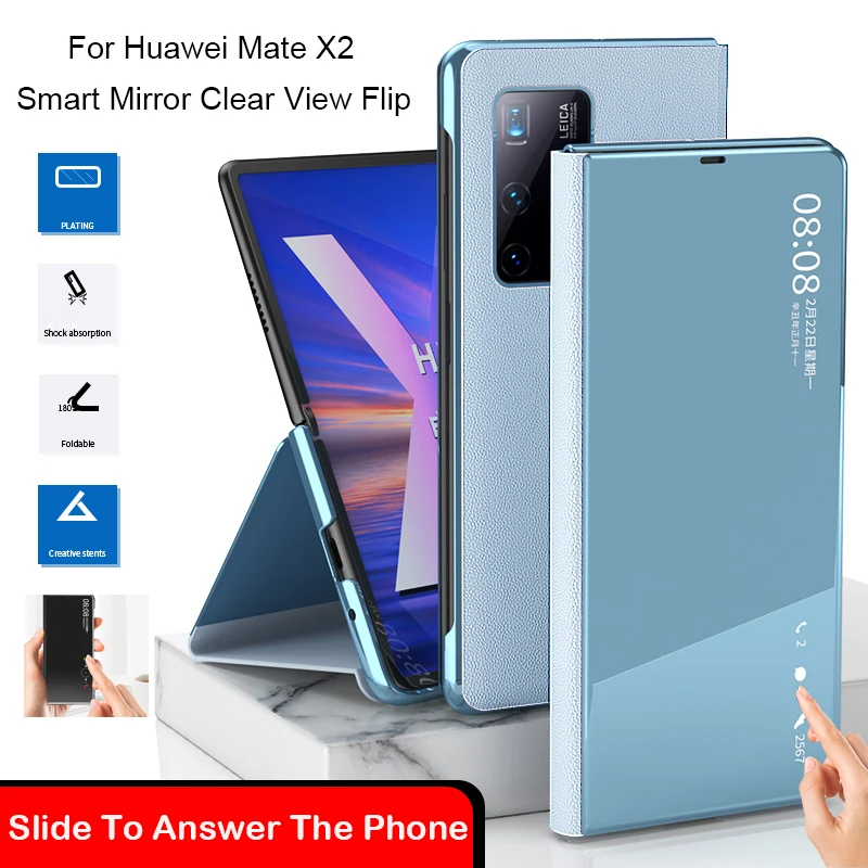 

Coque Funda Smart Fold Flip Case For Huawei Mate X2 Mirror Clear View PU Leather Shell Phone Case Slide Answer Stand Cover Capa