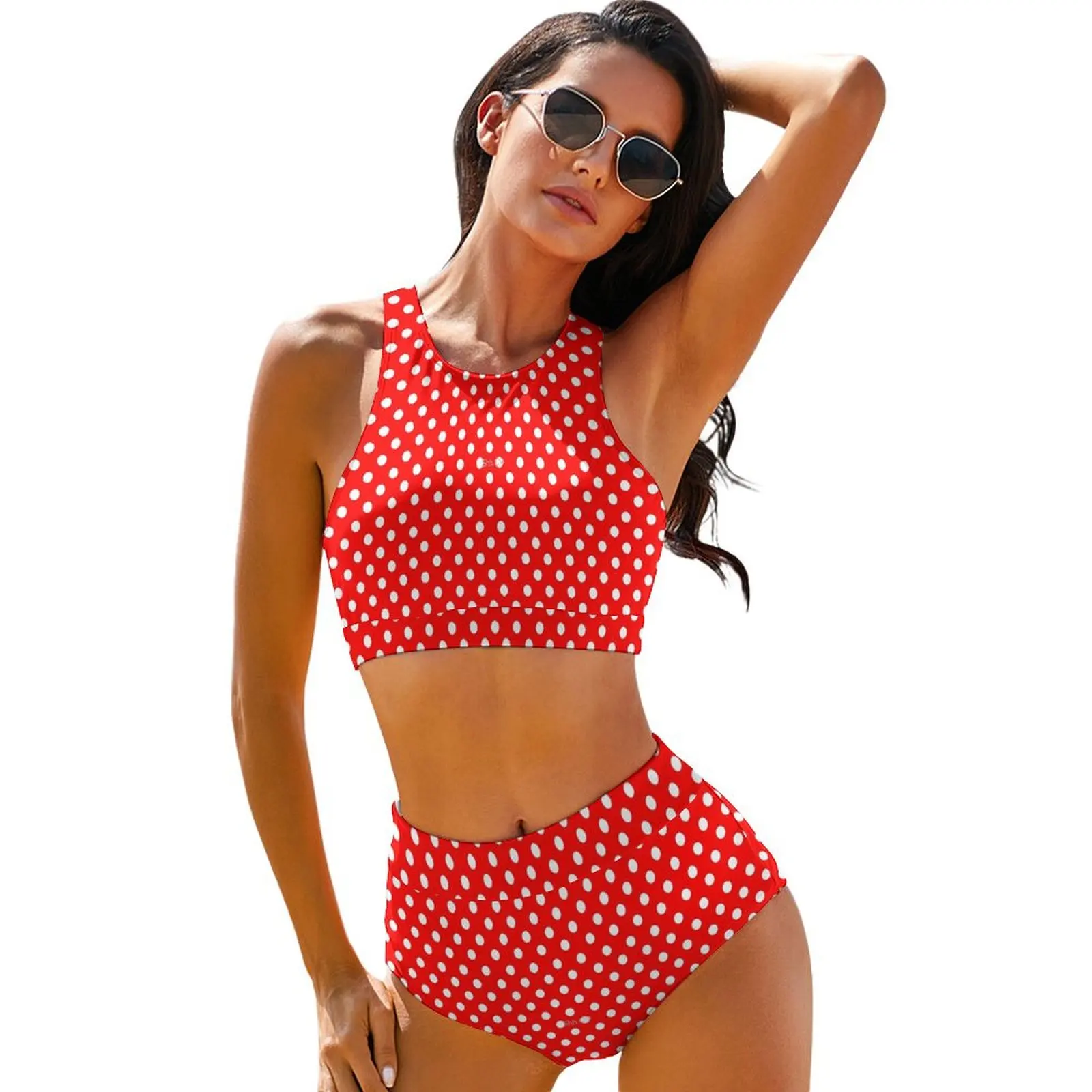 Белый комплект бикини в горошек Ретро стиль женский сексуальный купальник из