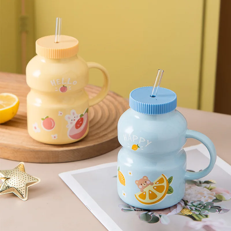 Креативная Милая керамическая кружка с крышкой и соломинкой Мультяшные кружки
