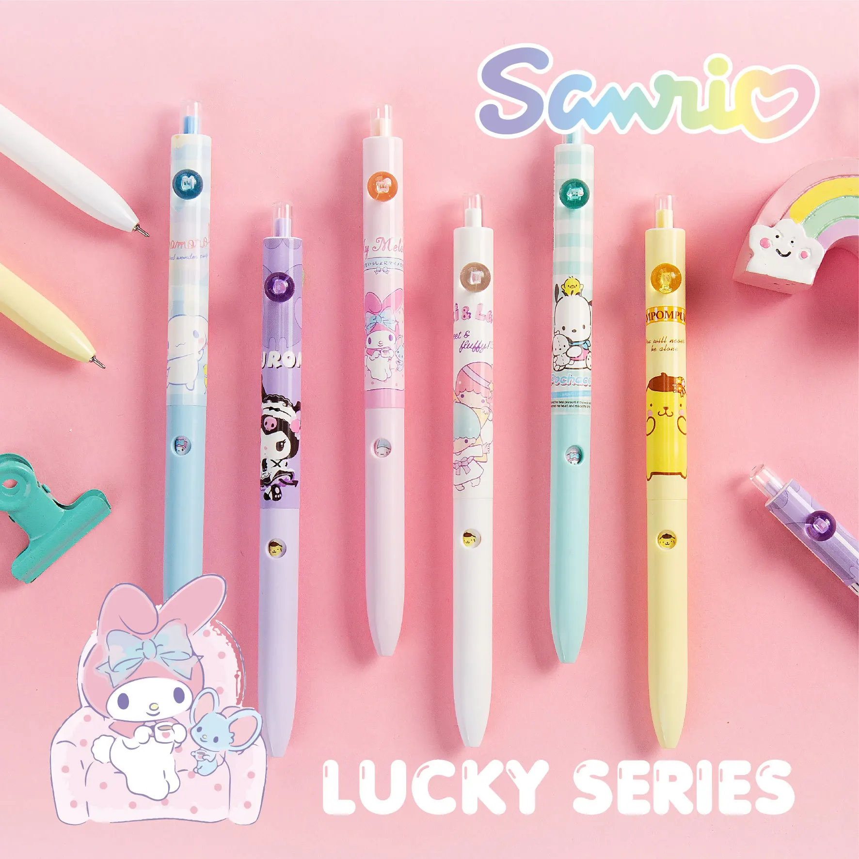 

6Pcs Cute 0.5Mm Anime Kulomi Gel Pen Kawaii My Melody Press Pen Neutral Pen Signature Pen School Supplies Writing Supplies Gift