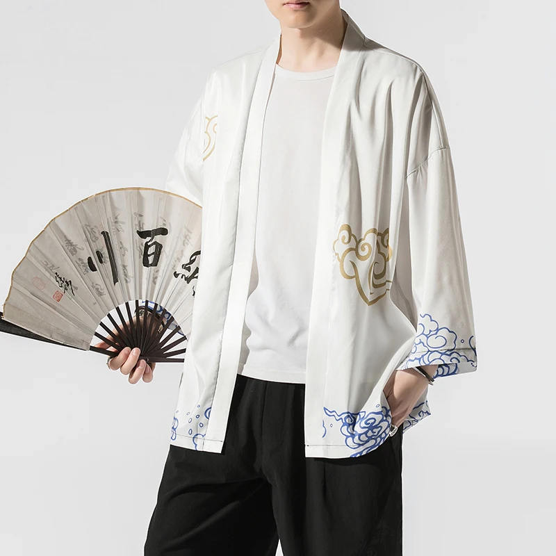 

Китайское мужское кимоно ханьфу, японское кимоно, кардиган, жакет в старинном стиле, укиё, халат, накидка