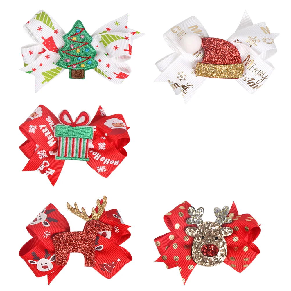 

5pcs Hair Clips For Toddlers Christmas Bow Knot Hair Clips Sequins Children Hairpin Merry Christmas Hairpin for Children