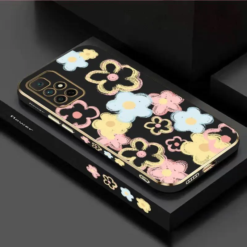 Doodle flower Luxury Plating Phone Case For Xiaomi Redmi 10 10A 12C 9 10C 9T 9A A1 9C Cover