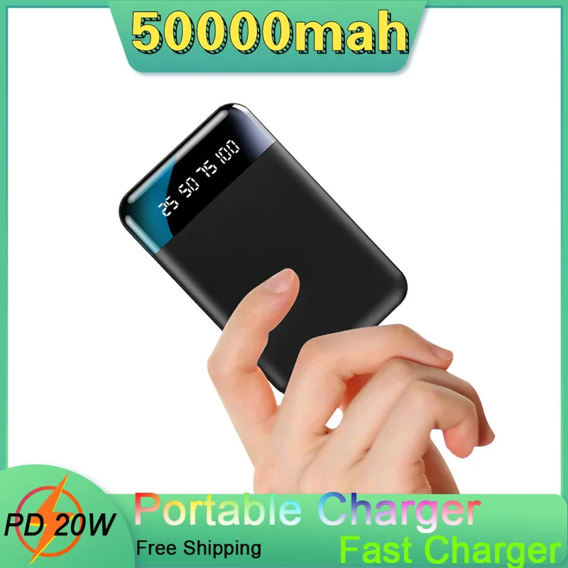 

Mini Power Bank 50000mAh Portable Charger LED Light Fast Charge 50000mAh External Battery Charger for Xiaomi Iphone 13 Samsung