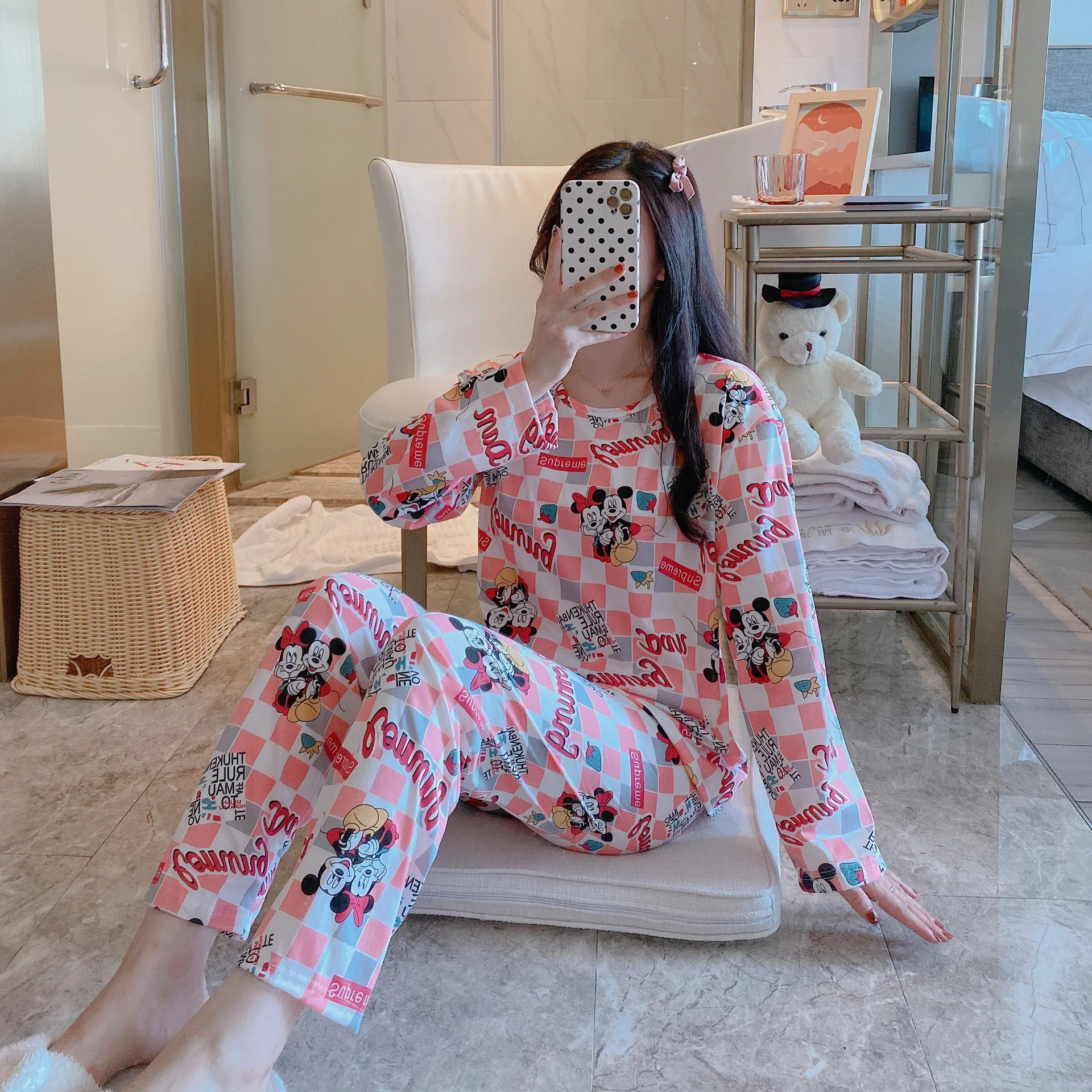 Spring Autumn Female Superior Quality  Breathable And Hygroscopic Pajamas Suit Fresh Style Long Sleeve Printing  Outerwear