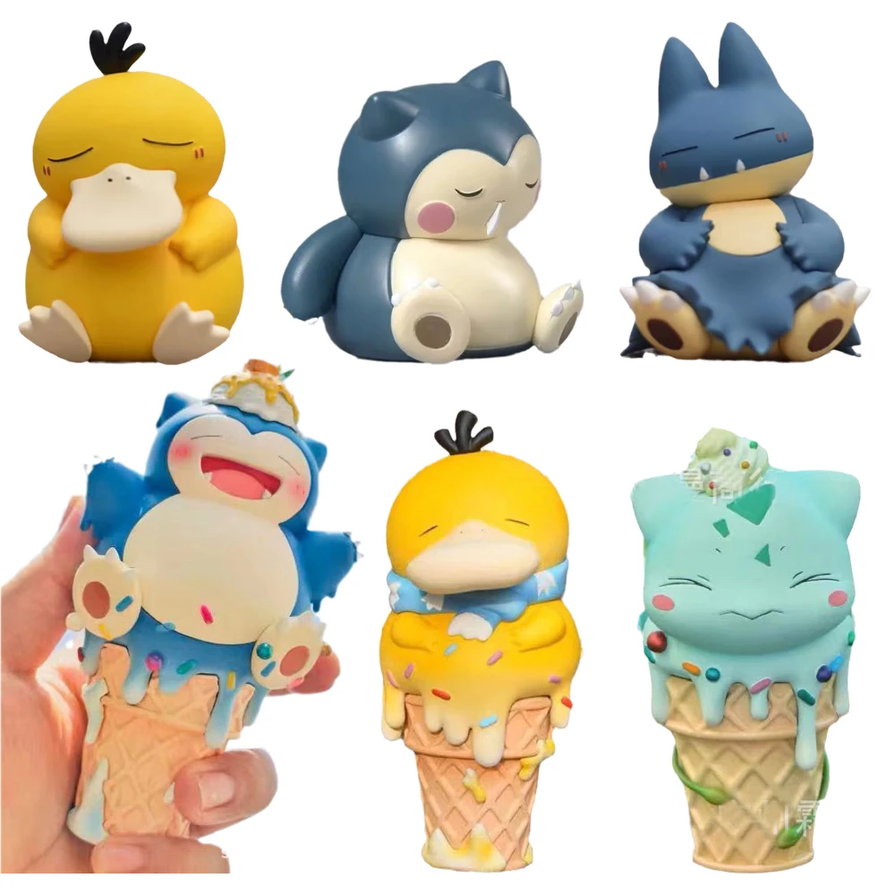 

Pokemon Squirtle Bulbasaur Charizard Pikachu Psyduck Snorlax Charmander Cone Ice Cream Series Anime Action Figures Model Toys