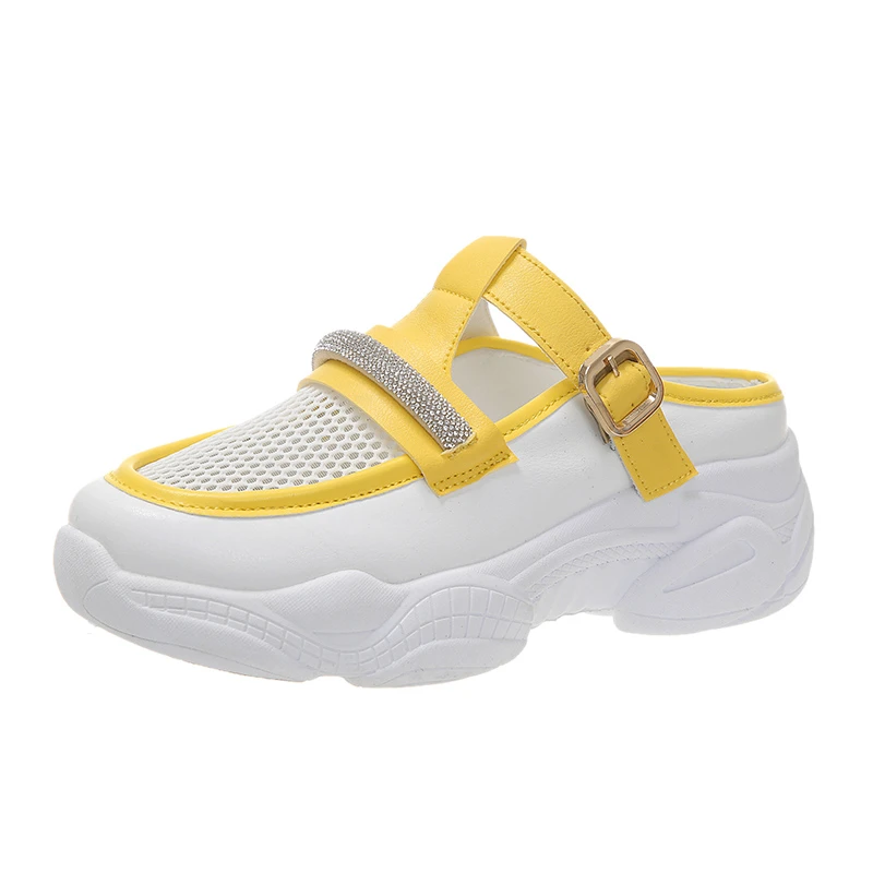 

New Cool Women Summer Half Drag Slippers Yellow White Girls Casual Shoes Daily Walking Sandals Comfortable Lady Slides