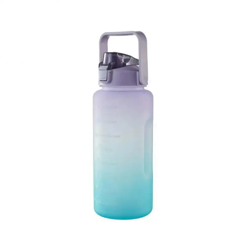 

2000ML Water Bottle Large-Capacity Straw Cup Time Marker Leak-Proof BPA Frosted Cup Outdoor Sports Drinking Bottles Drinkware