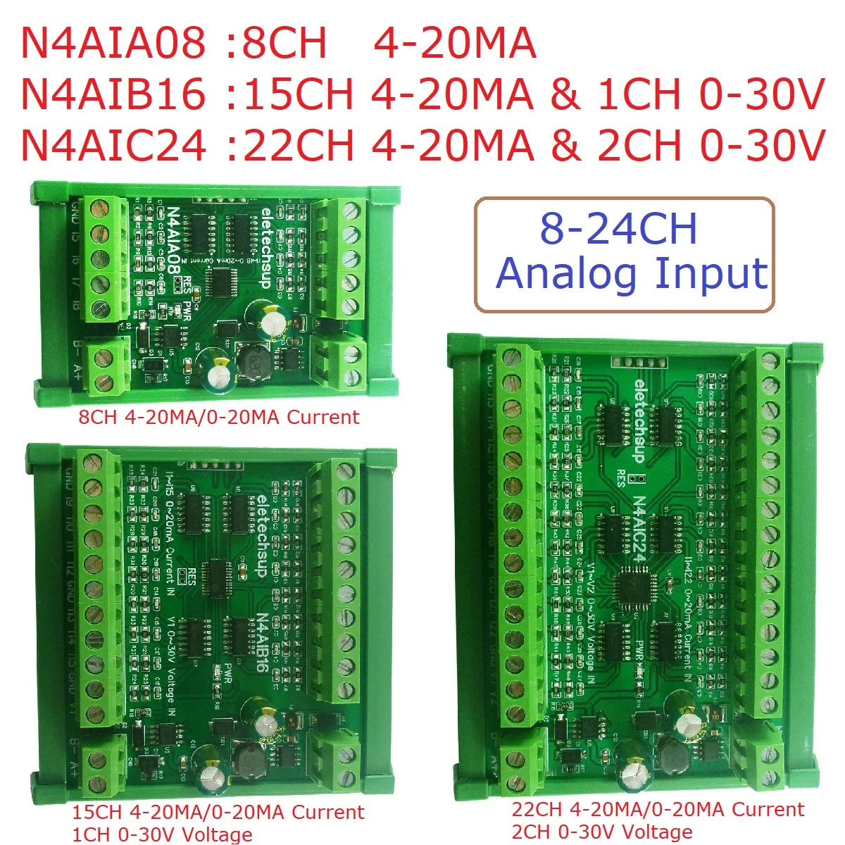 

8-24CH 4-20MA To RS485 Current Analog Input Collector Module MODBUS RTU Board For PT100 K Thermocouple Pressure Sensor DC 12 24V