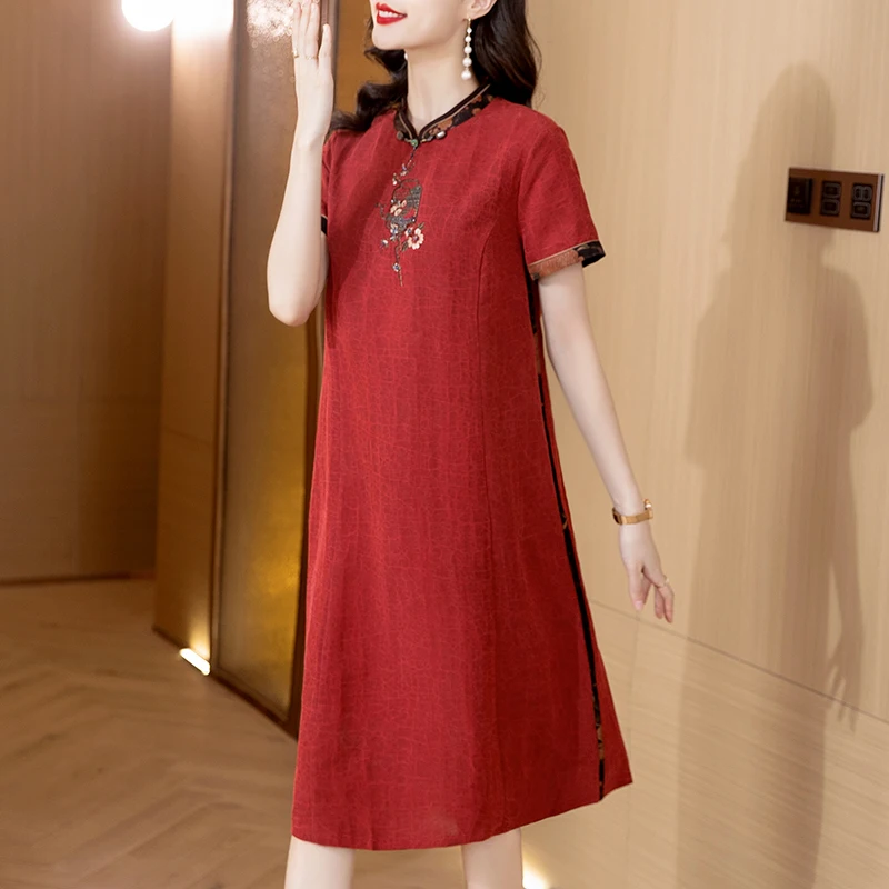 

Платье большого бренда шелковое улучшенное темпераментное платье Чонсам Новинка 2023 лето высокого качества