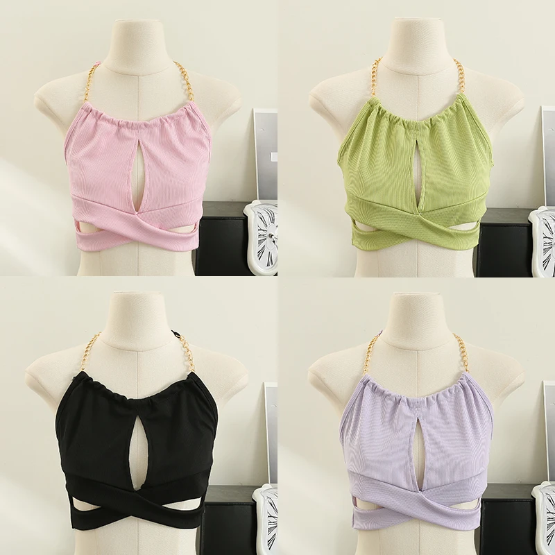 

Sleeveless Pure Color Crop Women Ladies Y2k Vest Streetwear Basic Korean Sexy Female Tee Backless Black Girl Hollow Out Tank Top