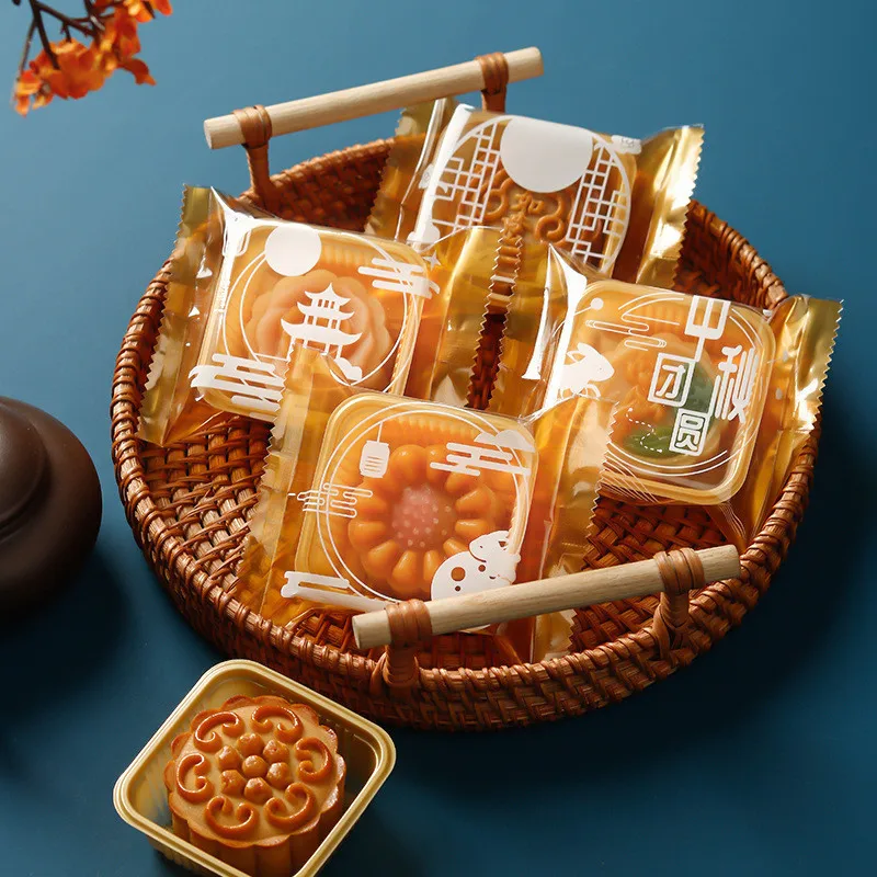 

100pcs Mooncake Cake Packing Plastic Bags Handmade Biscuit Egg Yolk Crisp Cookie Bag Mid-Autumn Festival