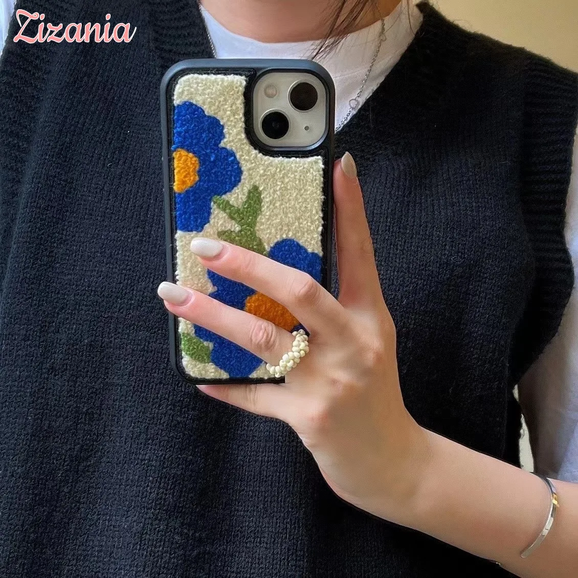 

Fashion Simplicity Plush Blue Embroidery Flower Phone Case For iPhone 13 12 11 Pro Max XS Max X XR 7 8 Plus Shockproof Cover New