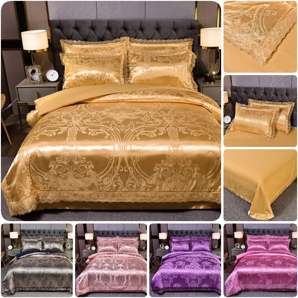 

Luxurious Hometexile Satin Jacquard Bedding Set Lace Duvet Cover Sets +Pillowcase Twin Queen King 2/3pcs Quilt Cover set